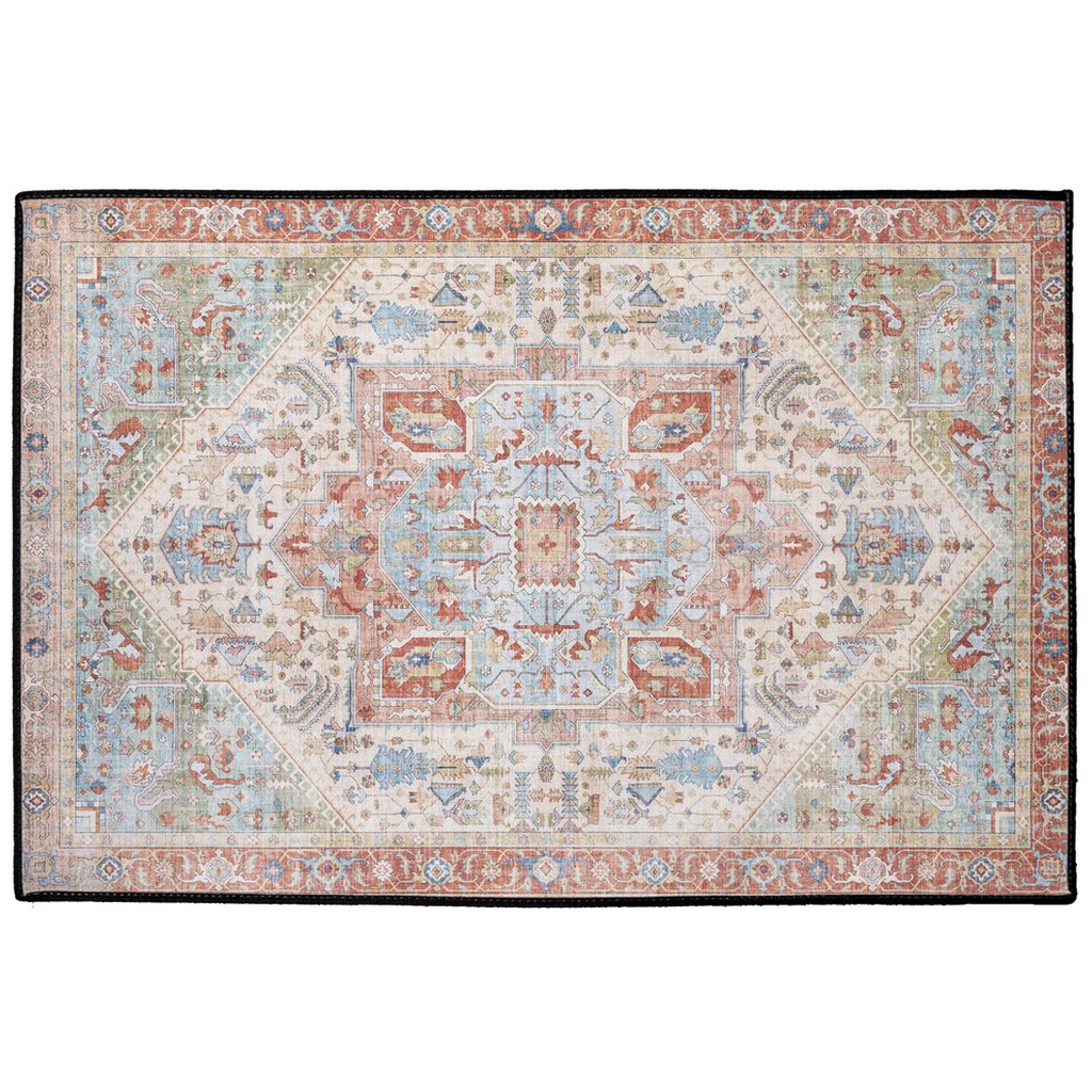 Anshan Persian Indoor/Outdoor Floor Mat Antique Faded Blue Red