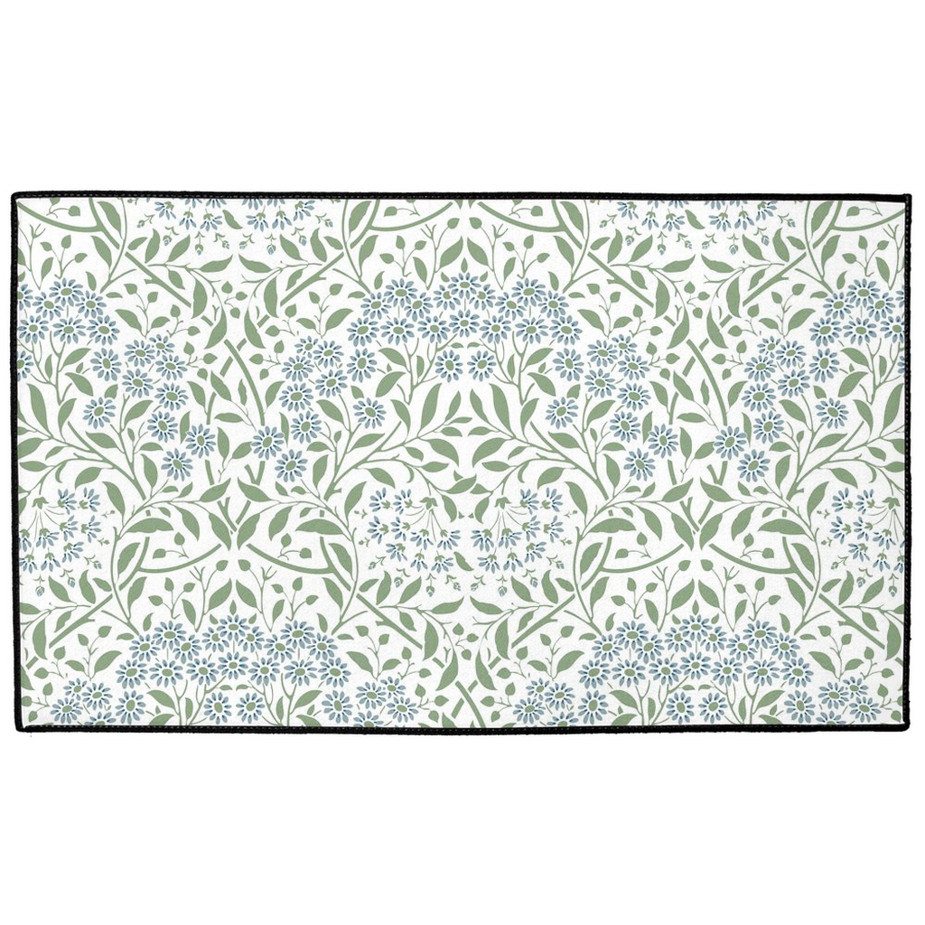 Floral Indoor/Outdoor Floor Mat William Morris Blue Green