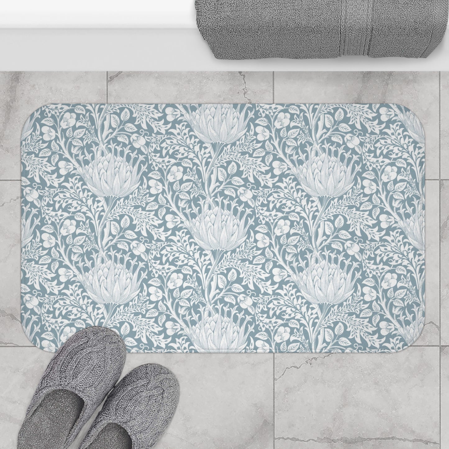 William Morris Bath Mat Artichoke Soft Blue