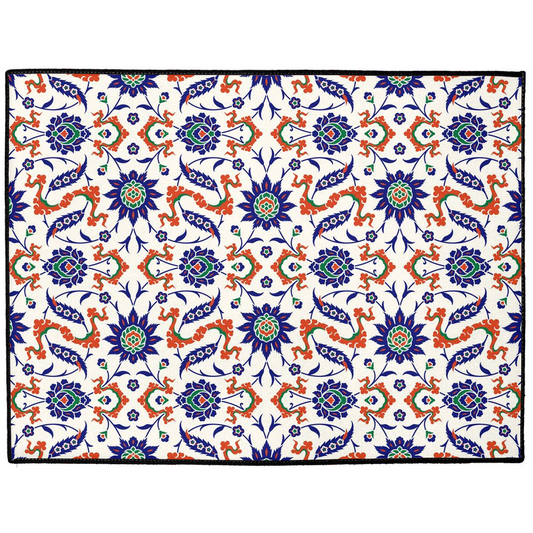Aysun Ottoman Indoor/Outdoor Floor Mat Blue Orange Arabesque