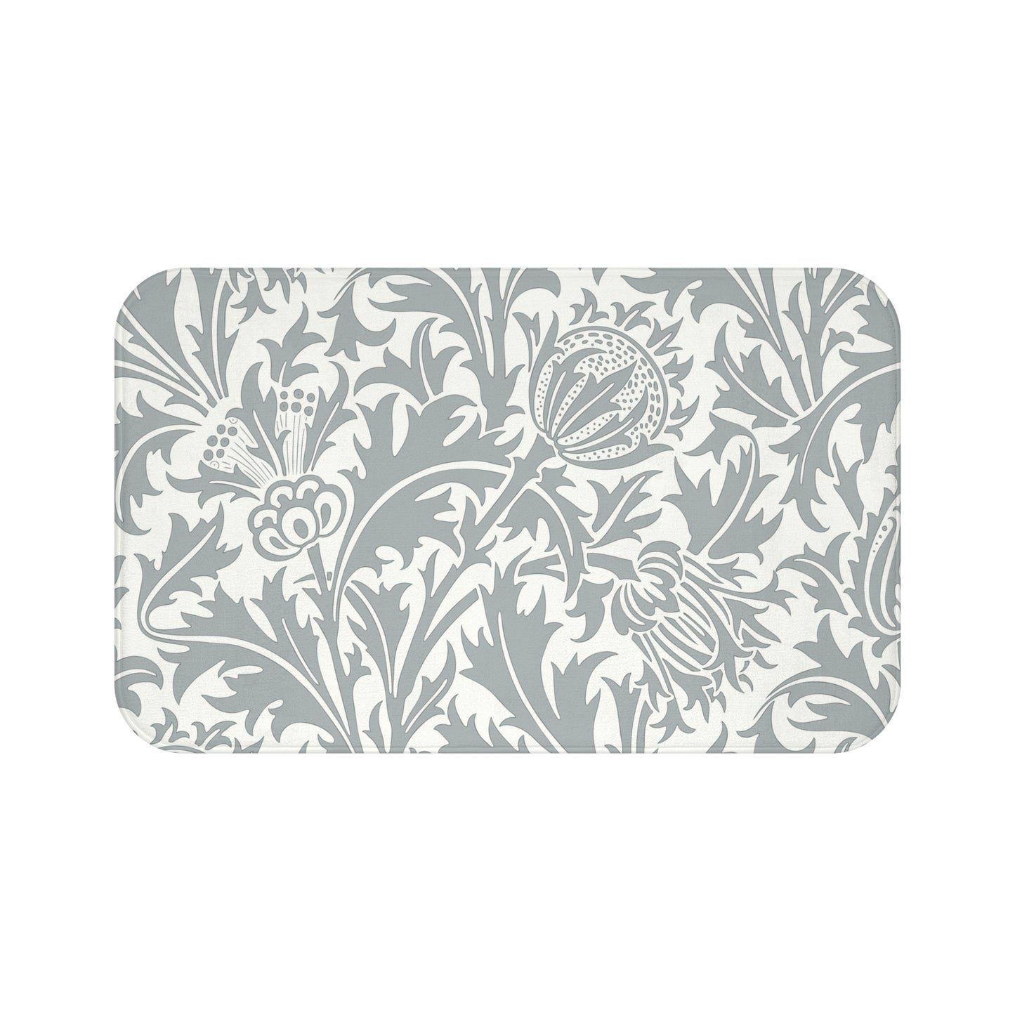 William Morris Bath Mat Thistle Gray White