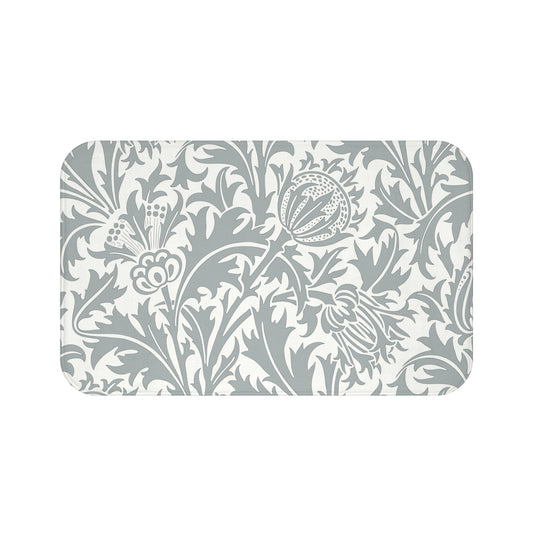 William Morris Bath Mat Thistle Gray White