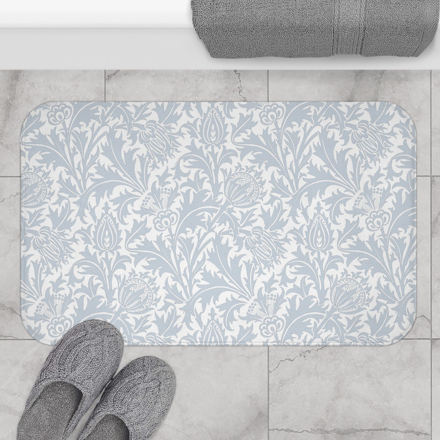 William Morris Bath Mat Thistle Silver Blue Gray