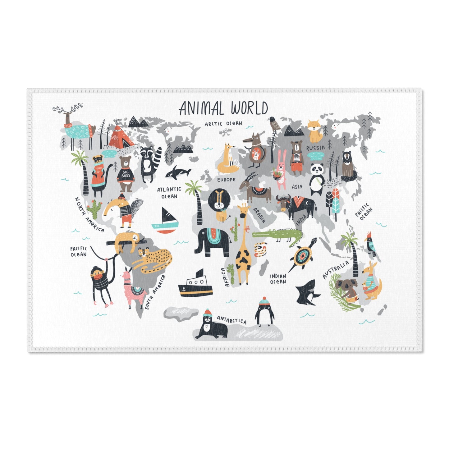 Animal World Map Nursery Rug Play Mat