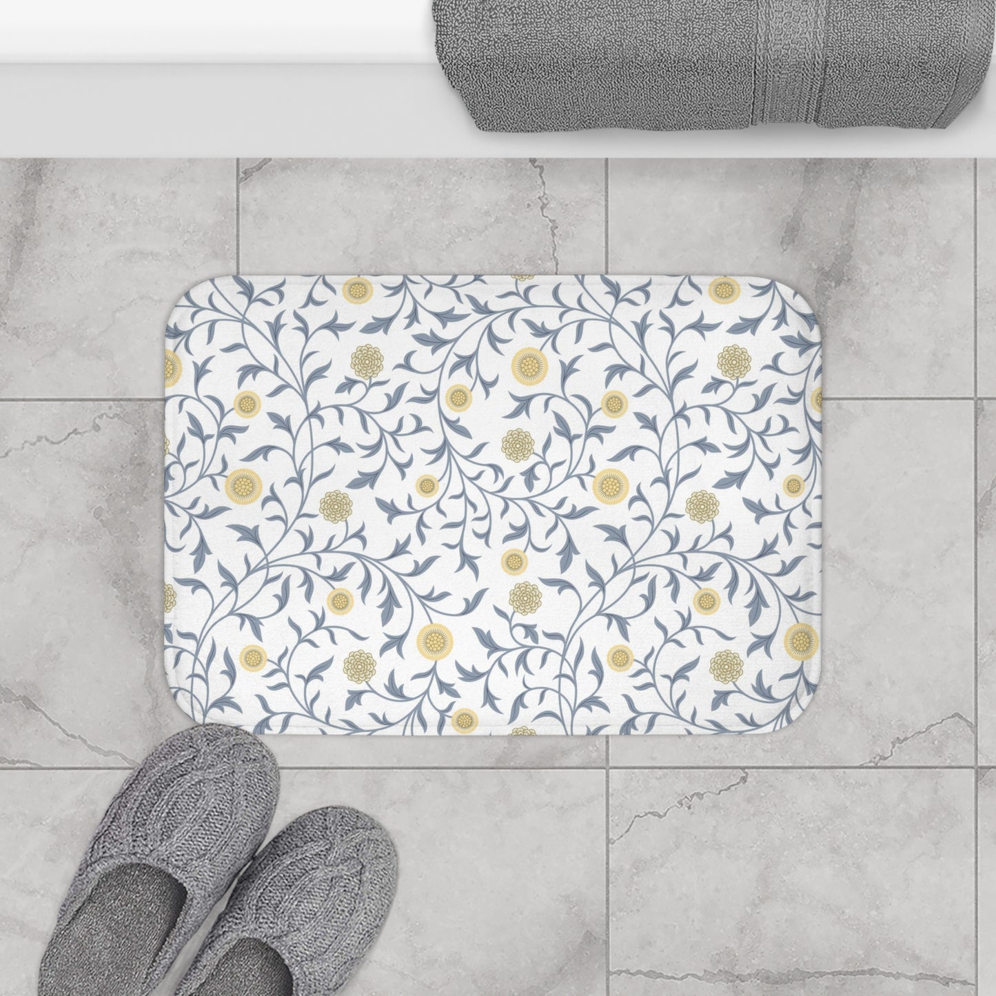 William Morris Bath Mat Scroll Gray Lemon