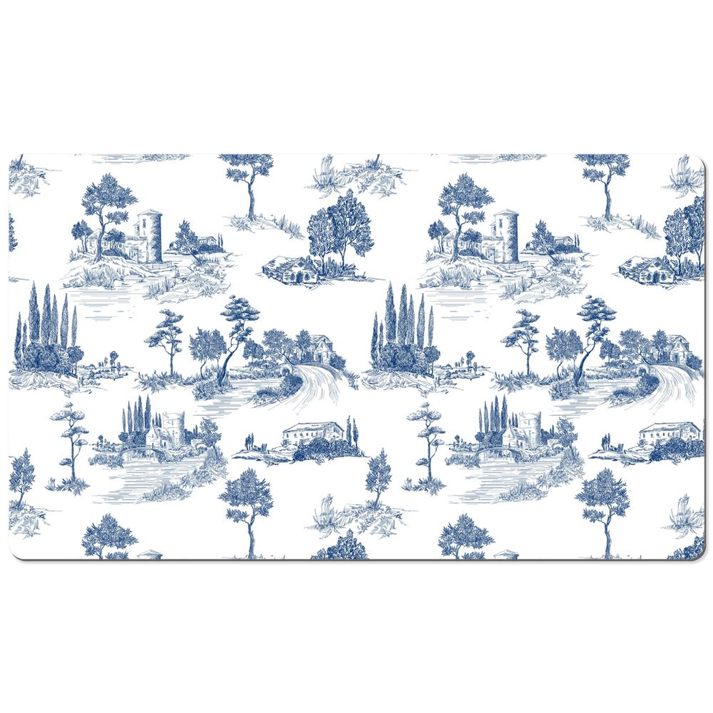 Toile de Jouy Desk Mat Antique Navy Blue & White