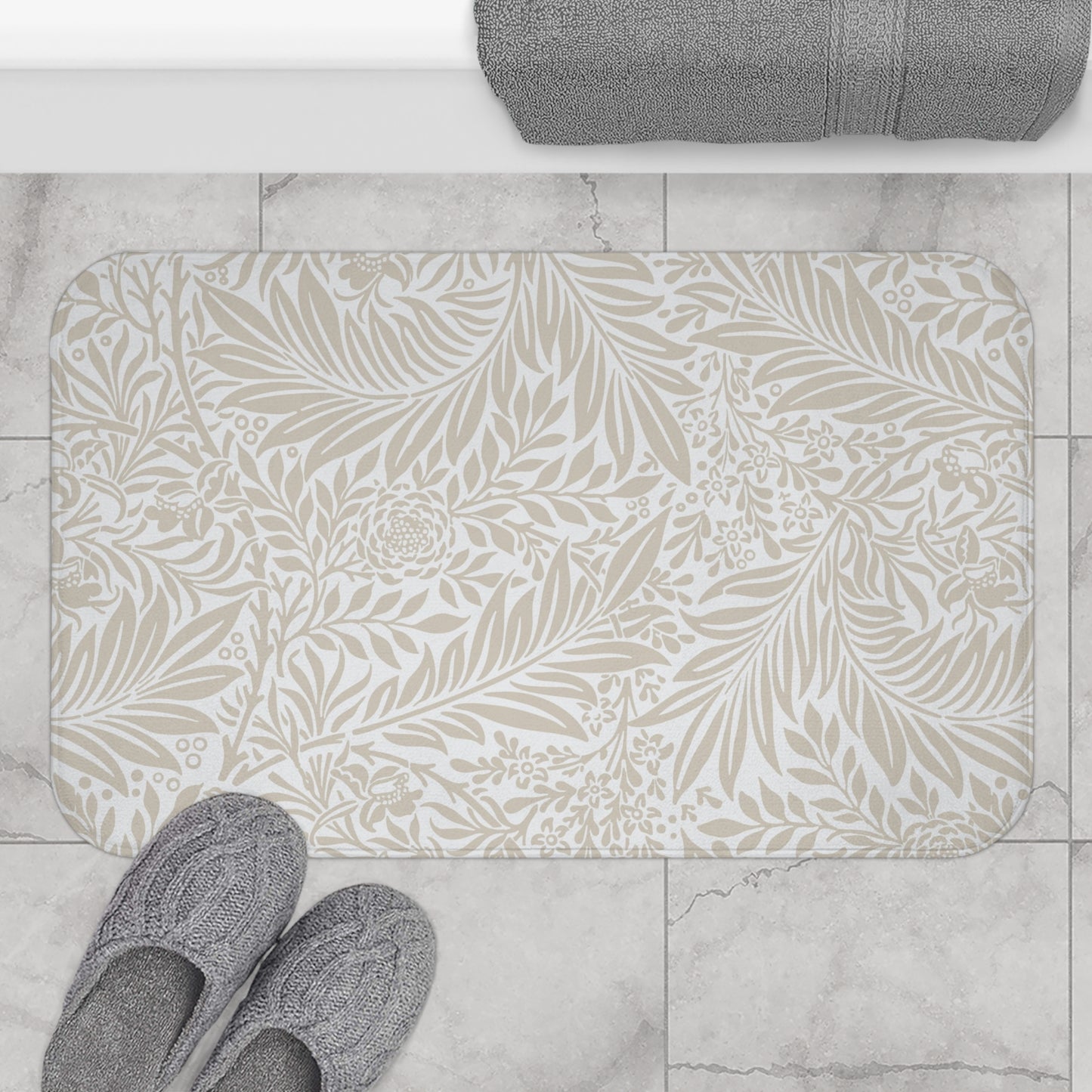 William Morris Bath Mat Larkspur Beige White
