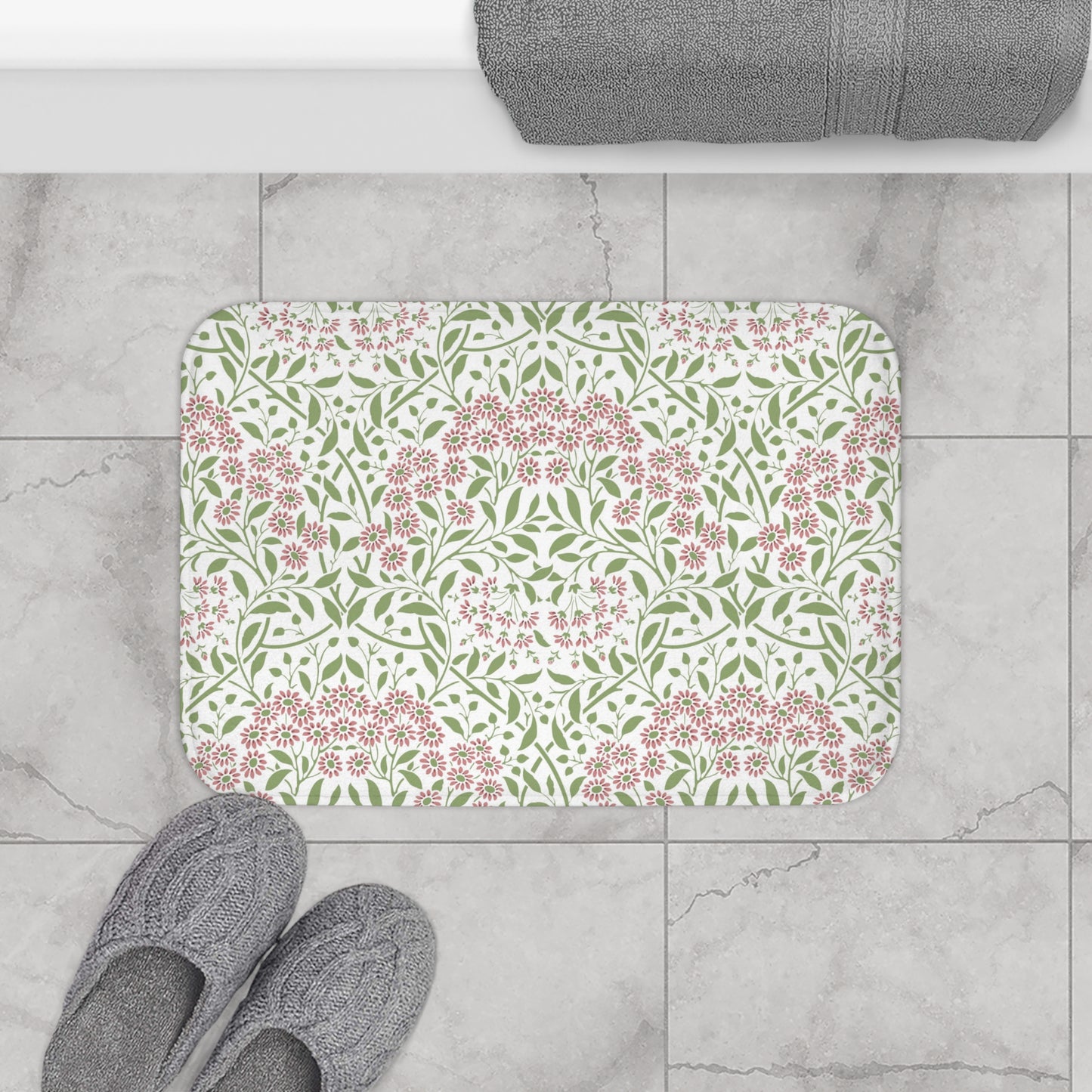William Morris Bath Mat Floral Pink Green