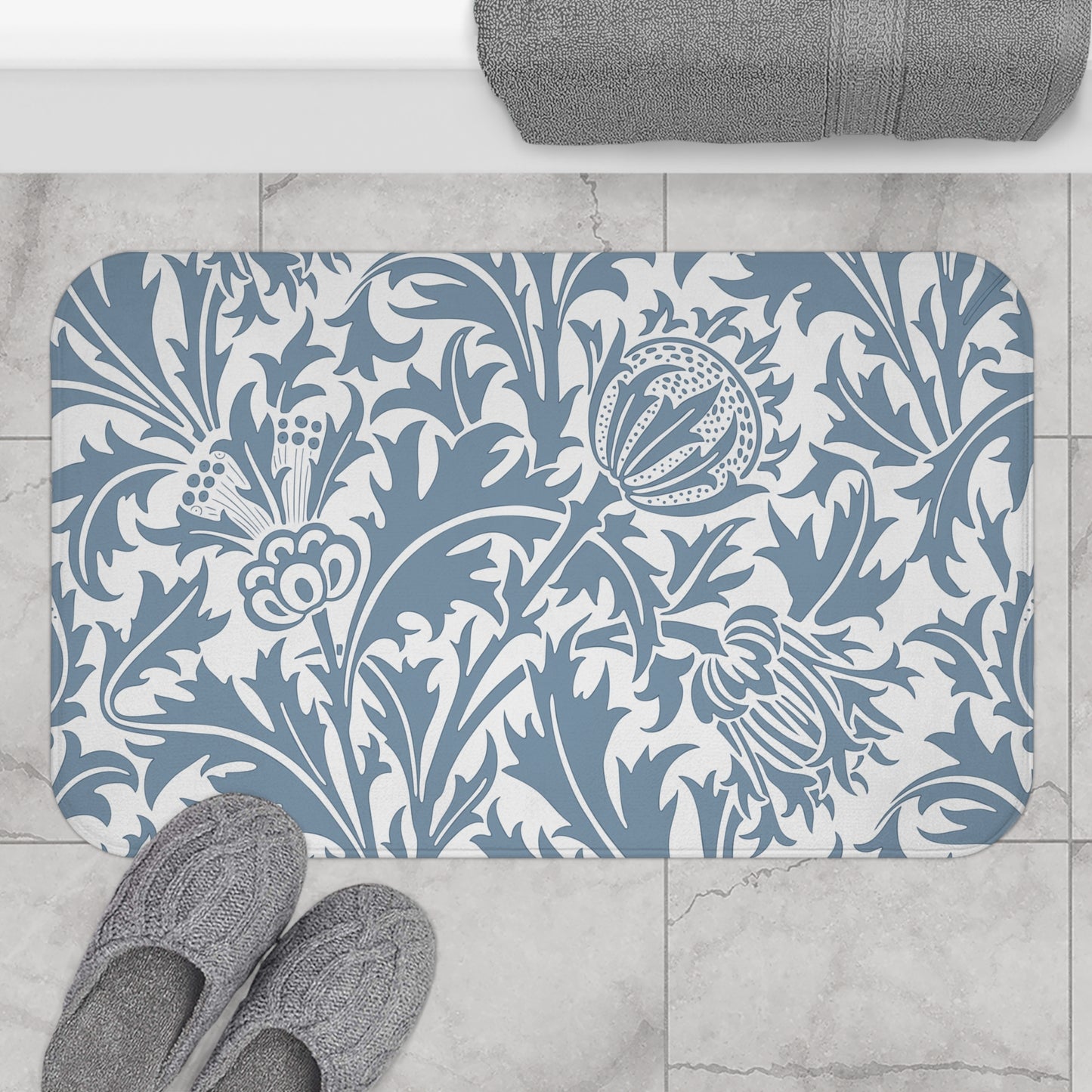 William Morris Bath Mat Thistle Blue
