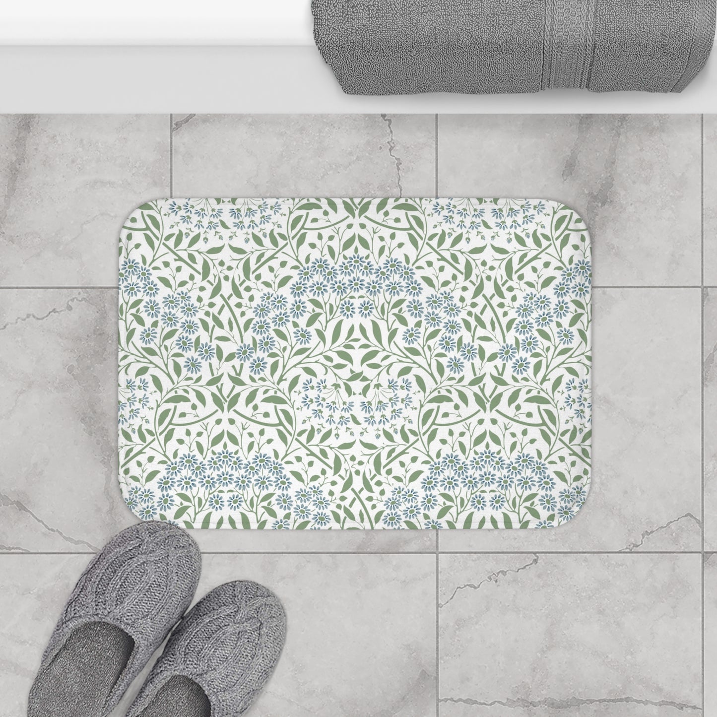 William Morris Bath Mat Floral Blue Green