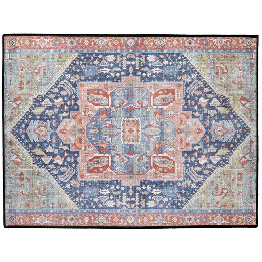 Atusa Persian Indoor/Outdoor Floor Mat Faded Blue Red