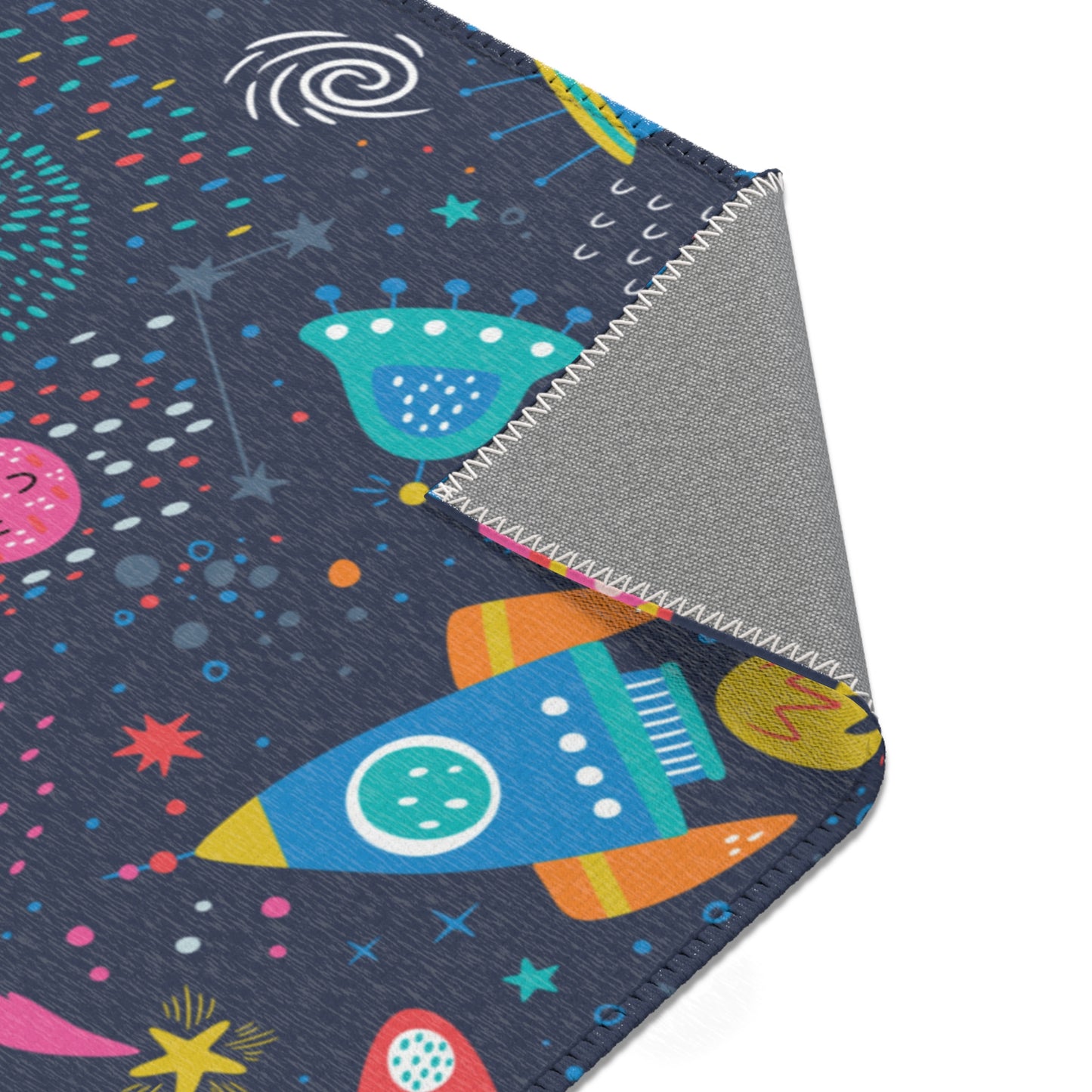 Colorful Cosmic Space Rockets Nursery Rug Play Mat