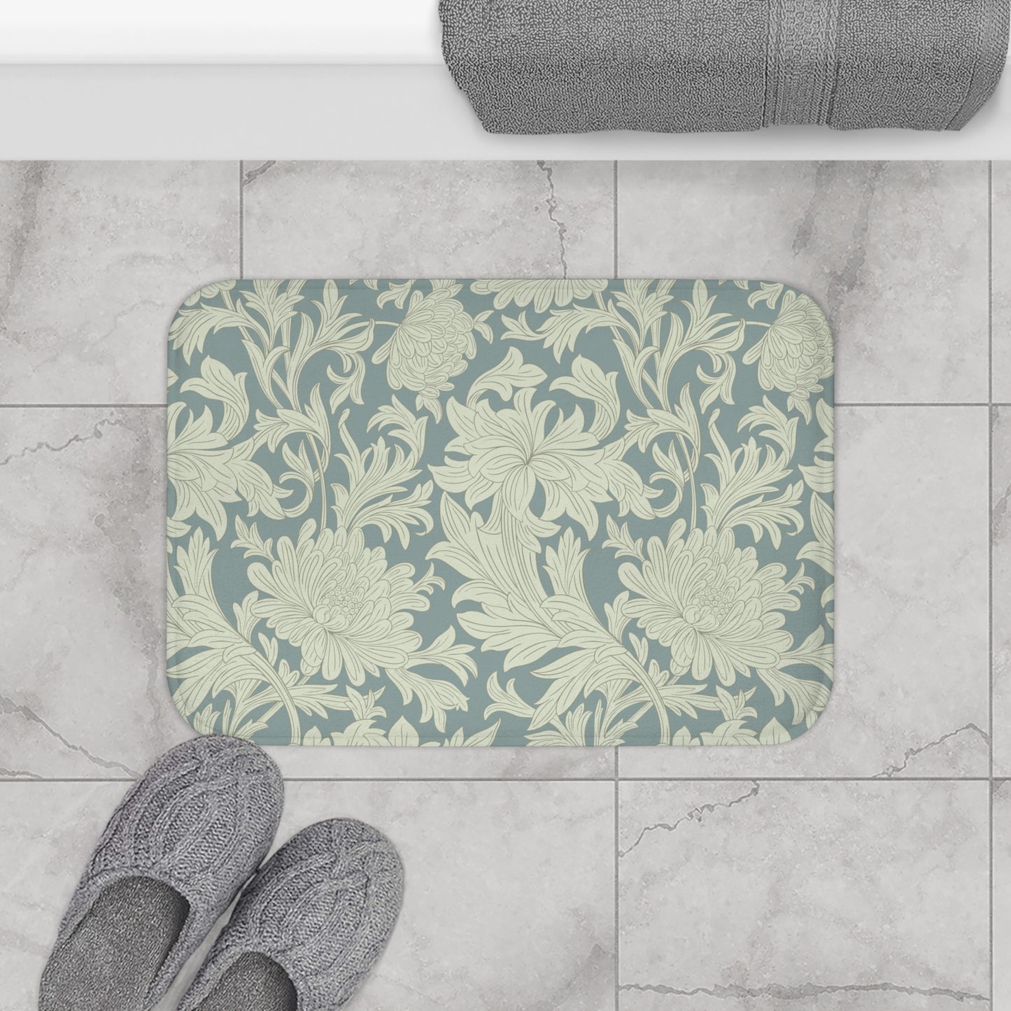 William Morris Bath Mat Chrysanthemum Gray Cream