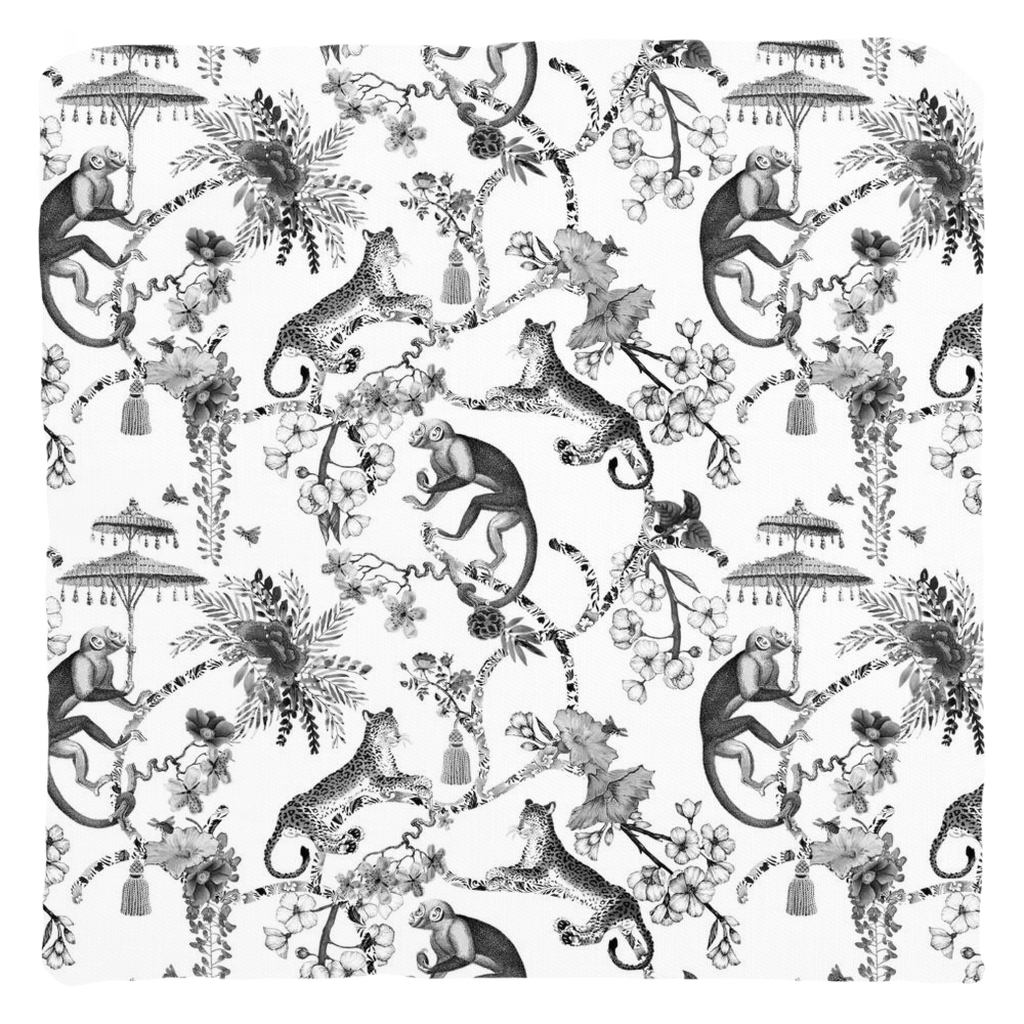 Chinoiserie Monkey Cotton Pillows Black Toile de Jouy