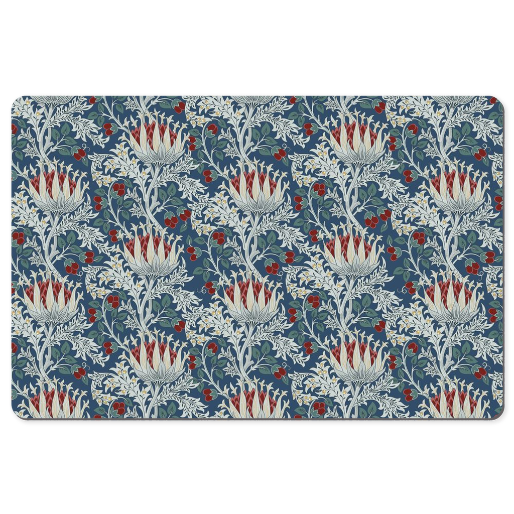 William Morris Desk Mat Thistle Blue Burgundy