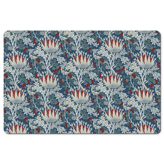 William Morris Desk Mat Thistle Blue Burgundy