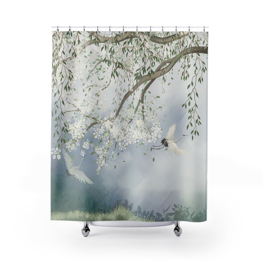 Chinoiserie Misty Cherry Blossom Shower Curtain