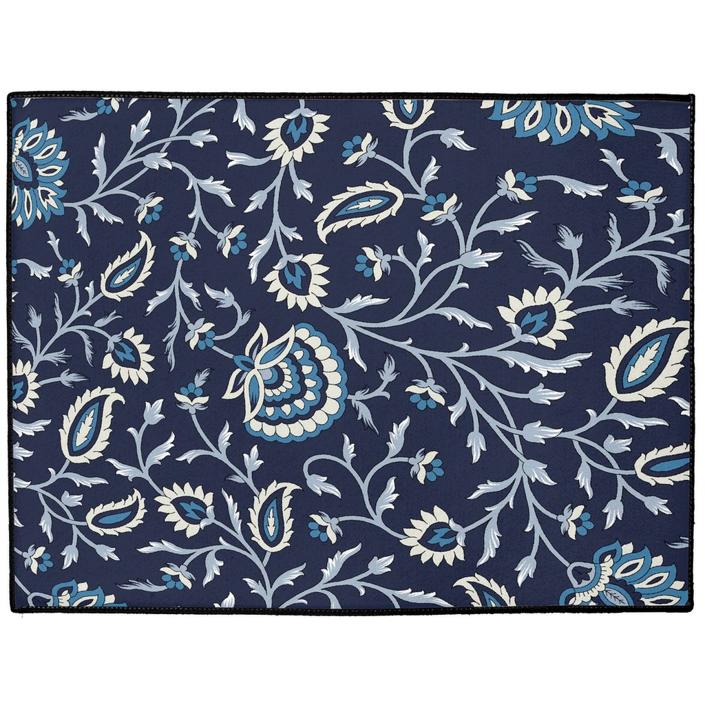 Kenworth Chintz Indoor/Outdoor Floor Mat Navy Blue Floral