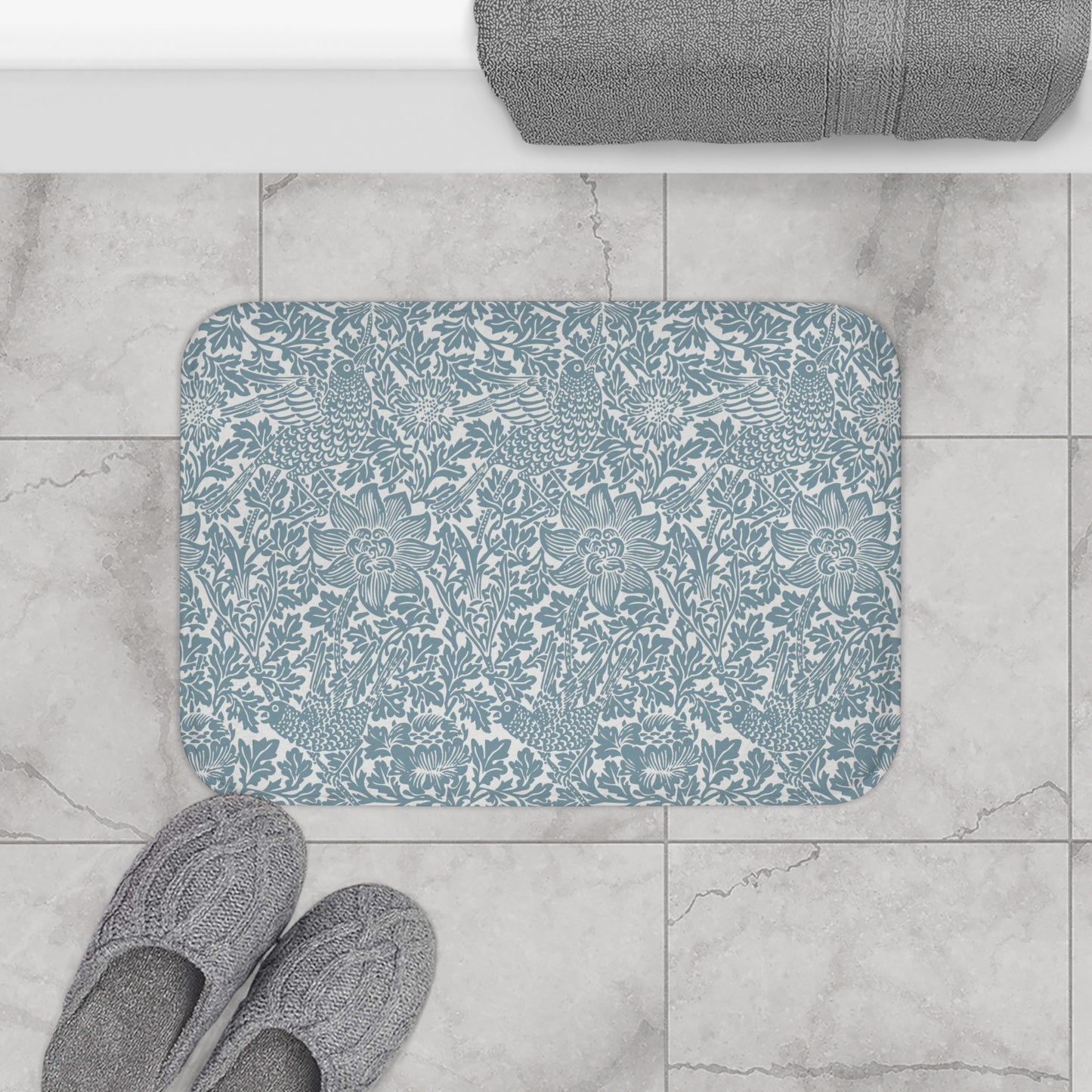 William Morris Bath Mat Bird & Anemone Slate Blue