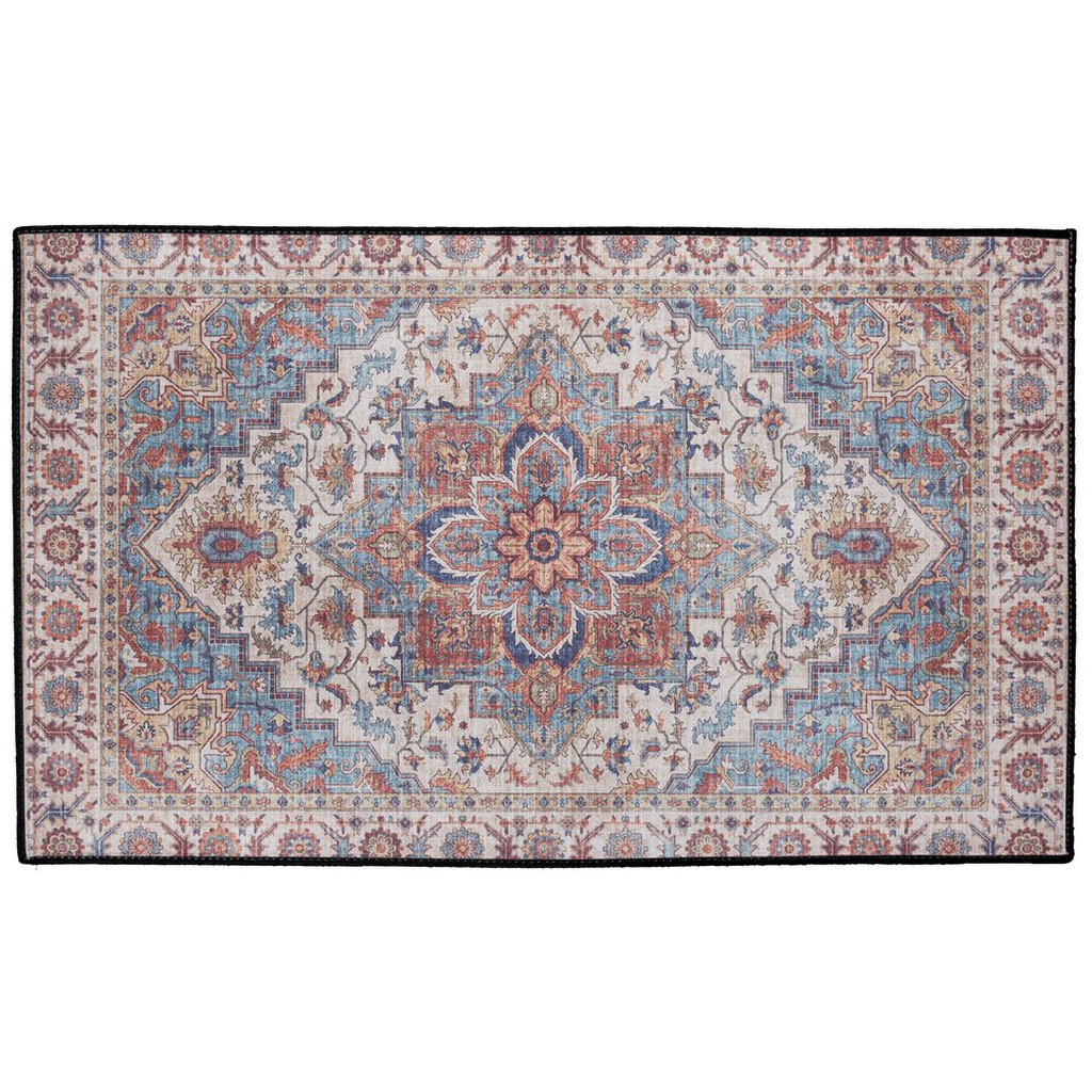 Arya Persian Indoor/Outdoor Floor Mat Antique Blue Brick Red