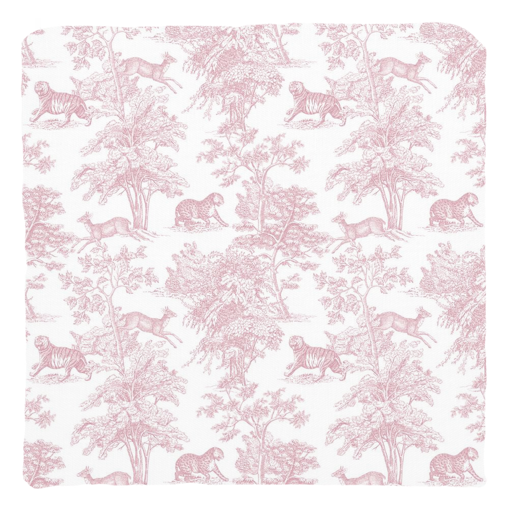 Chinoiserie Tiger Jungle Cotton Pillows Pink Toile de Jouy
