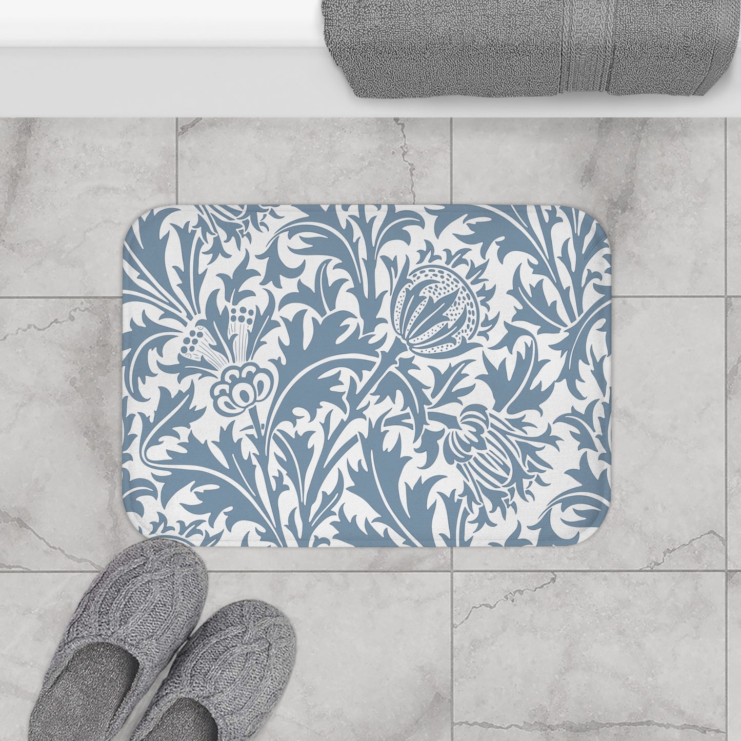 William Morris Bath Mat Thistle Blue