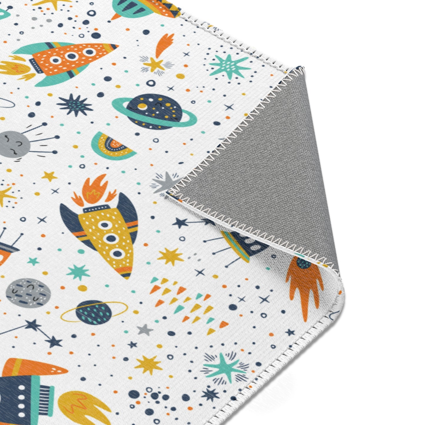 Cosmic Space Rockets Nursery Rug Play Mat