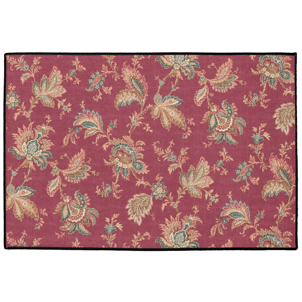 Mandalay Chintz Indoor/Outdoor Floor Mat Dark Rose Pink Floral