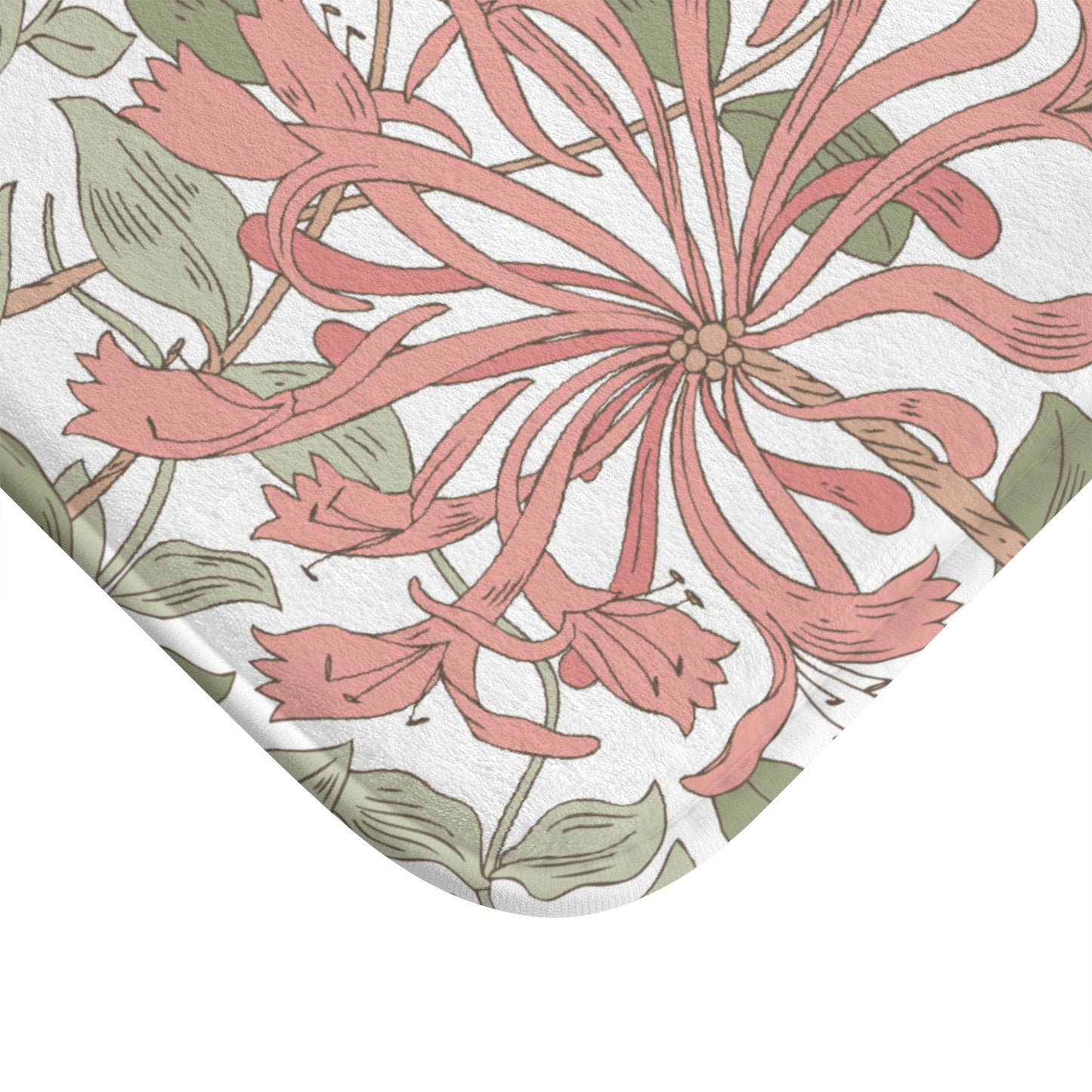 William Morris Bath Mat Honeysuckle Soft Pink & Green
