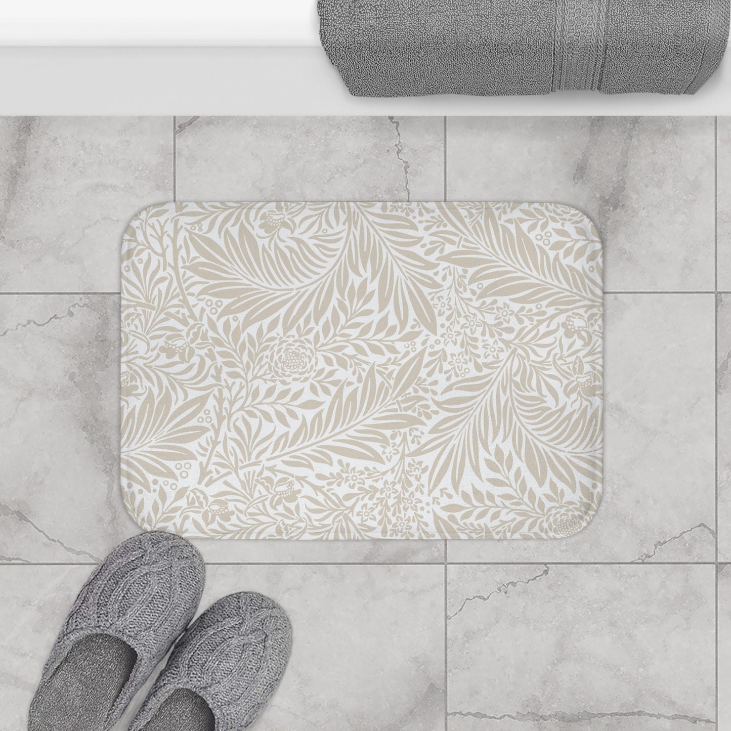 William Morris Bath Mat Larkspur Beige White