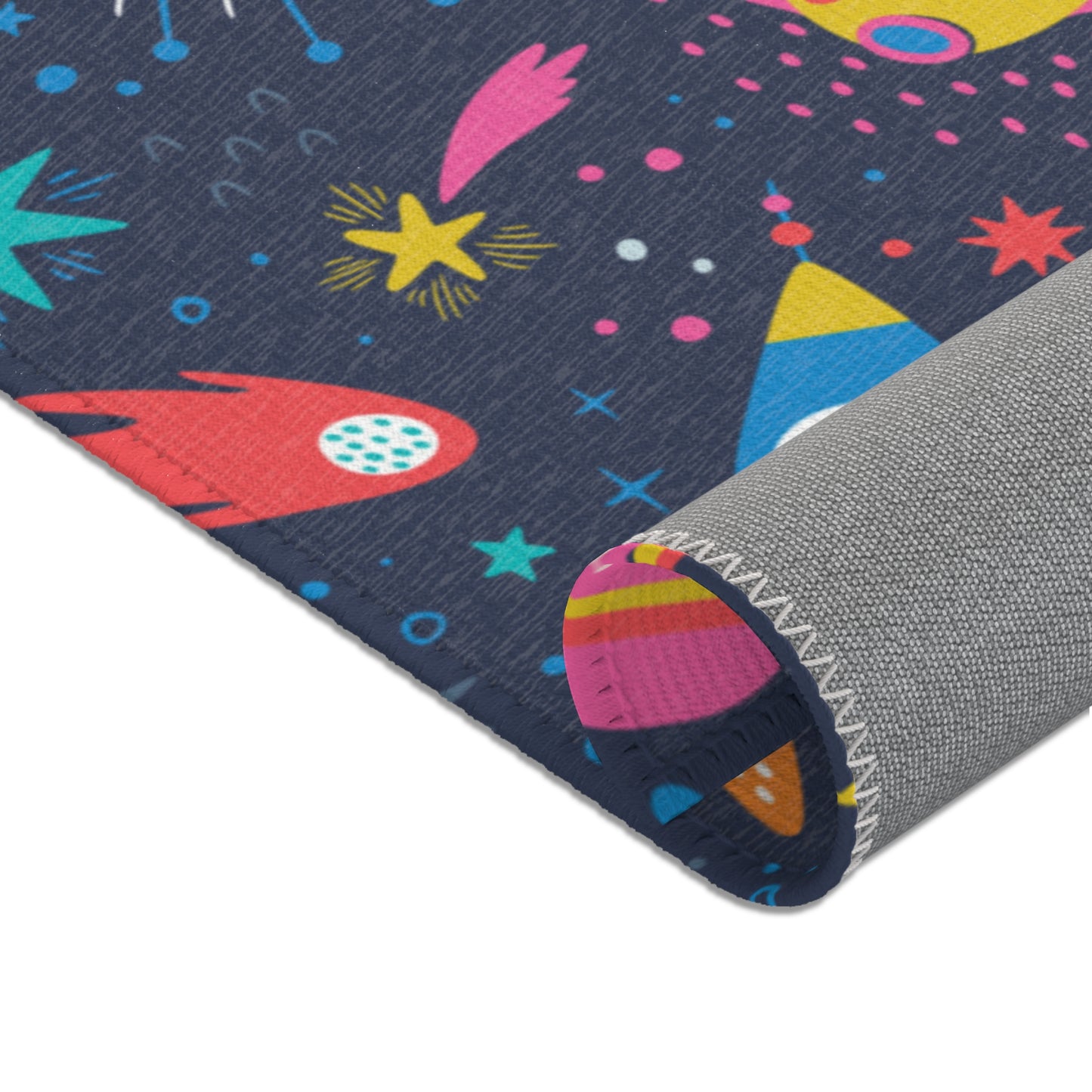 Colorful Cosmic Space Rockets Nursery Rug Play Mat