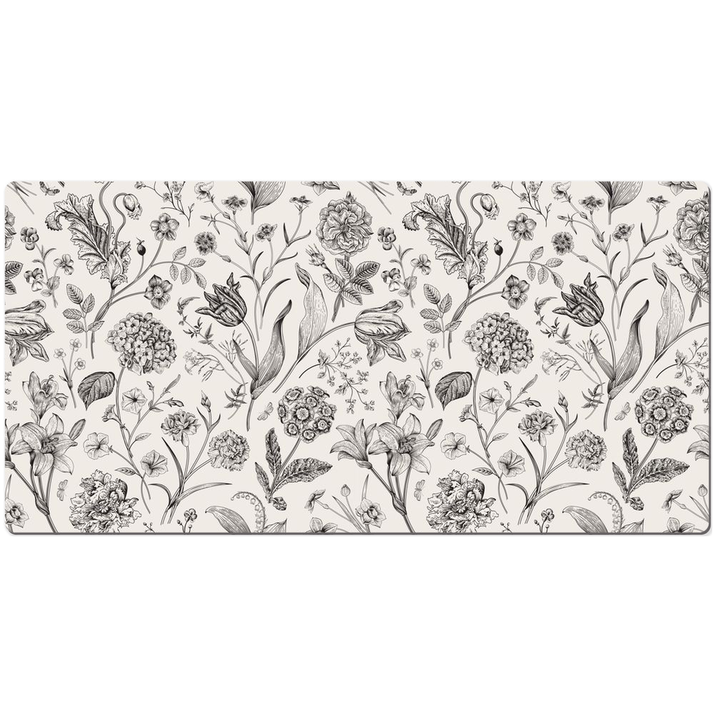 Elegant Flowers Desk Mat Black Floral Toile de Jouy