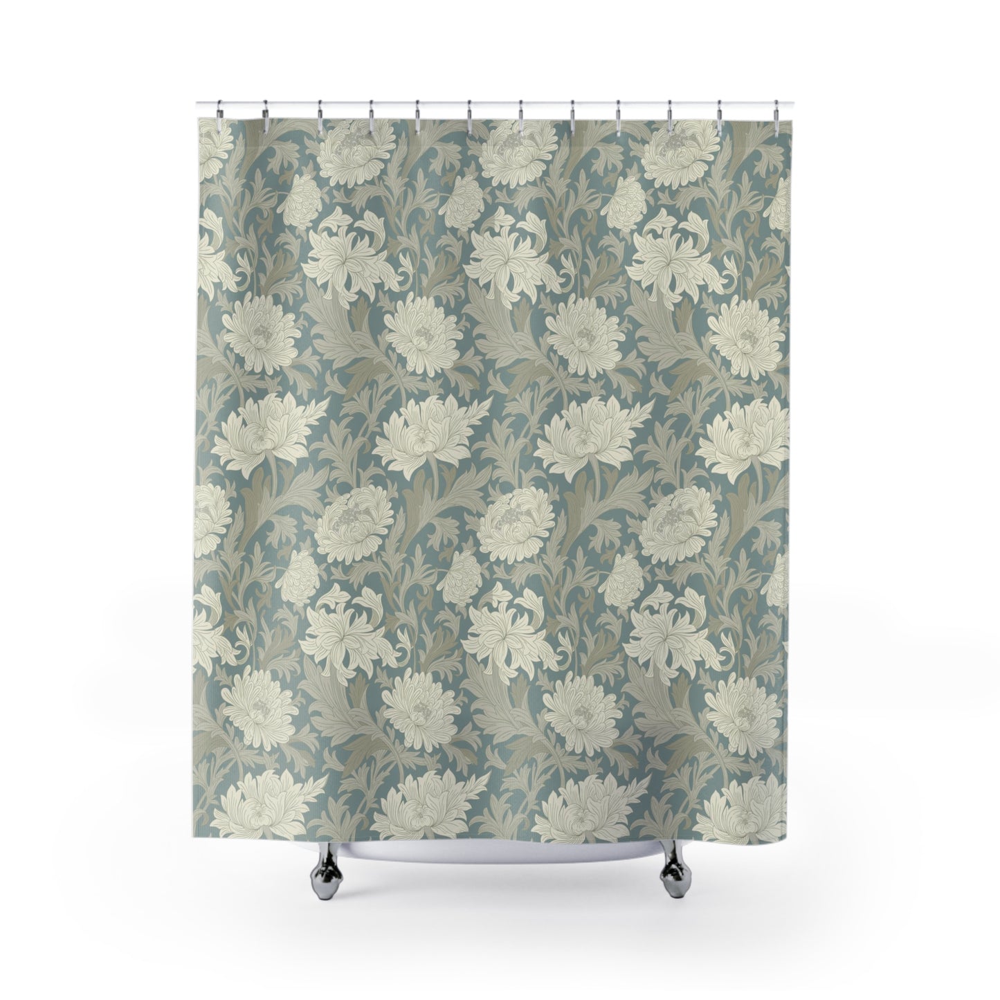 William Morris Shower Curtain Chrysanthemum Grey Cream