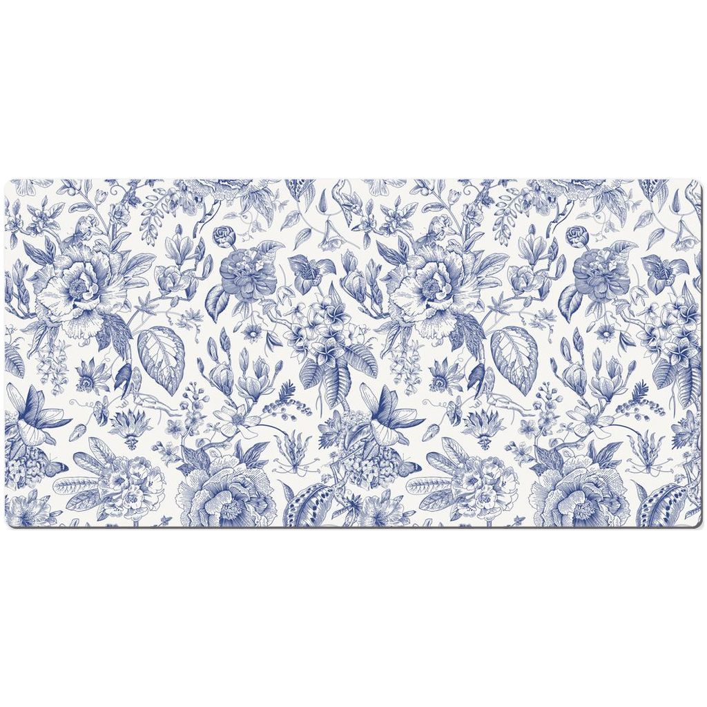 Cottage Garden Desk Mat Blue Toile de Jouy Floral