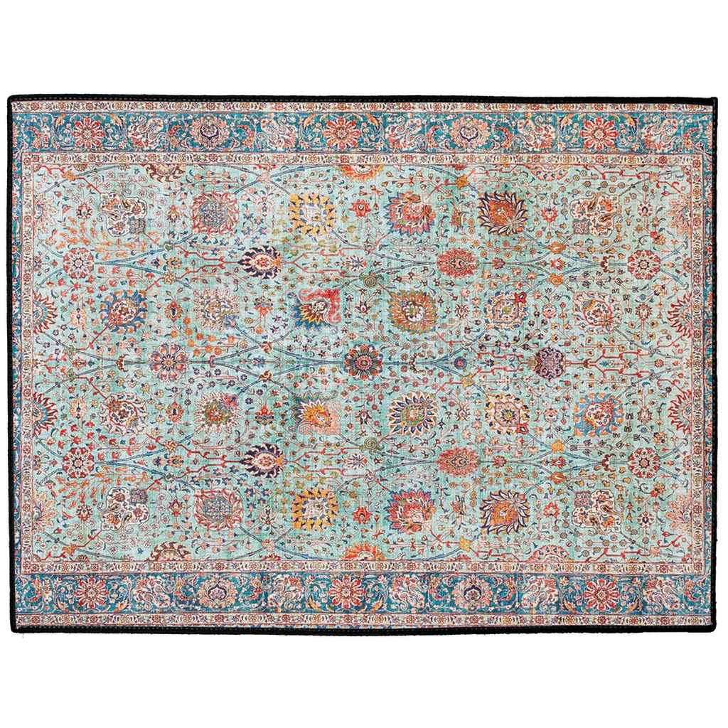 Zahra Persian Indoor/Outdoor Floor Mat Antique Aqua Blue