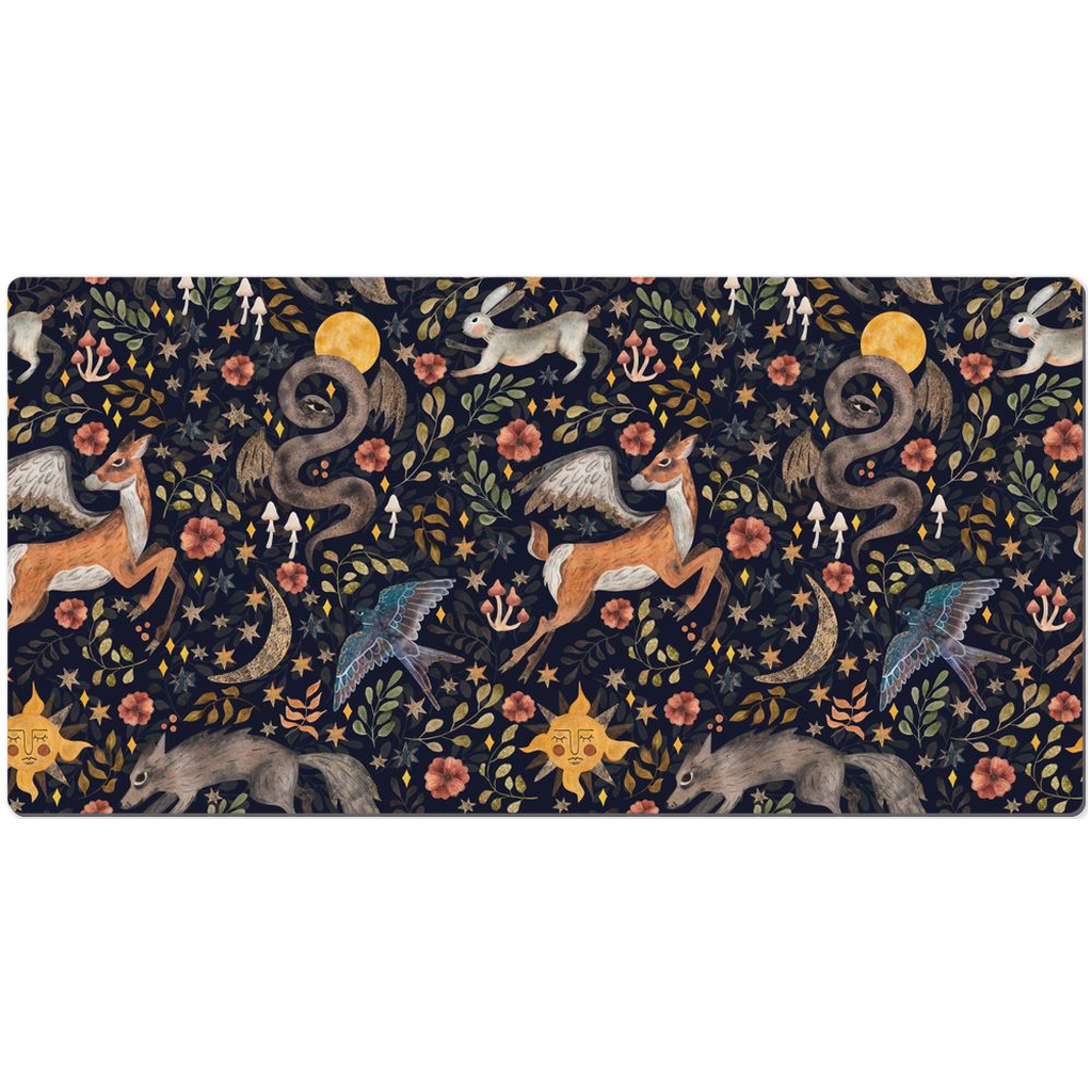 Magical Woodland Desk Mat Black Botanical