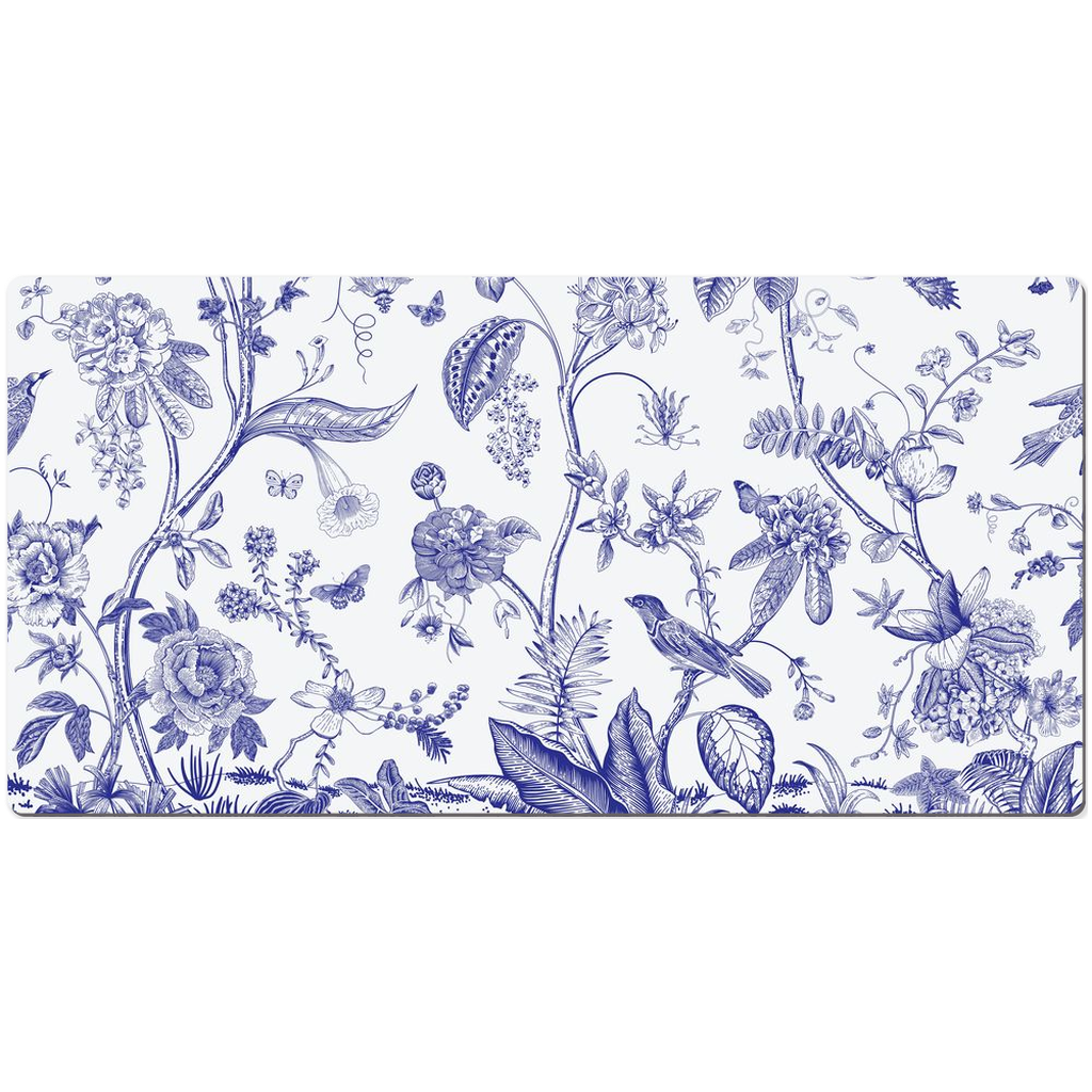 Chinoiserie Desk Mat Blue Toile de Jouy Floral