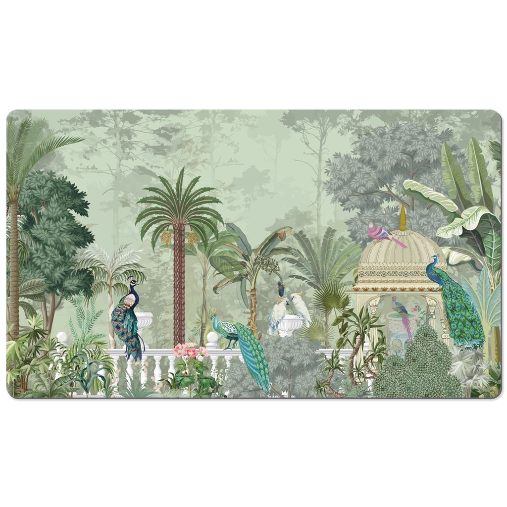 Chinoiserie Desk Mat Sage Green Peacock Botanical