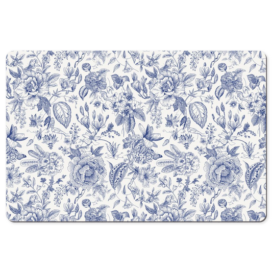 Cottage Garden Desk Mat Blue Toile de Jouy Floral