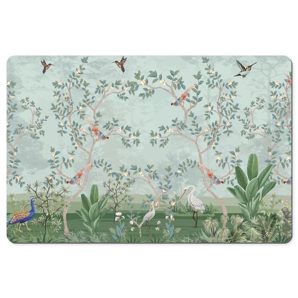 Chinoiserie Desk Mat Blue Bird Garden Botanical