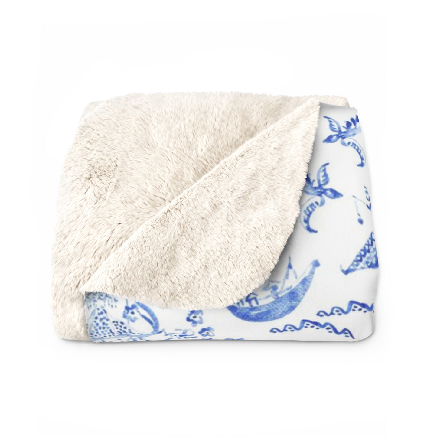 Toile de Jouy Blue Monkey Fleece Lined Blanket