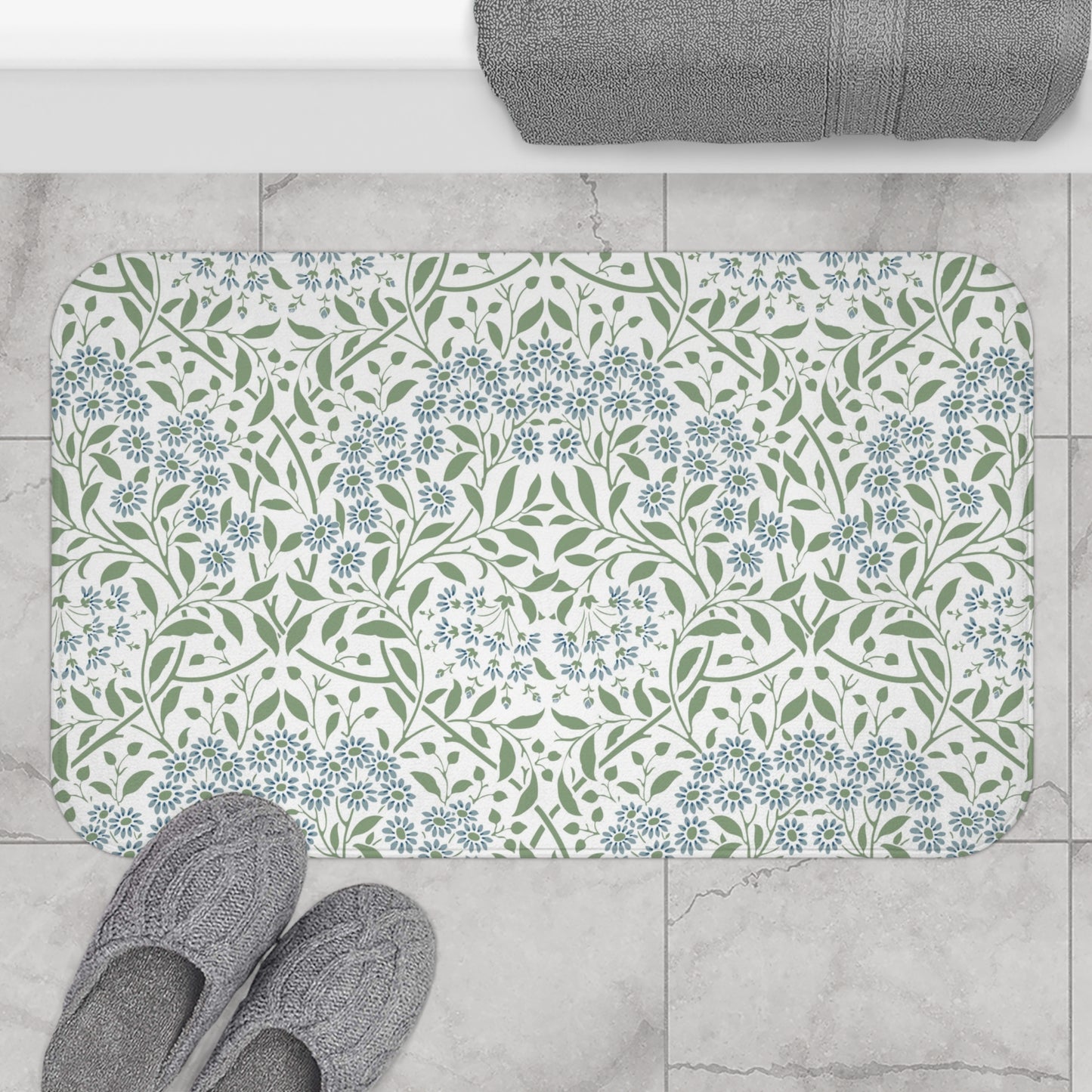 William Morris Bath Mat Floral Blue Green