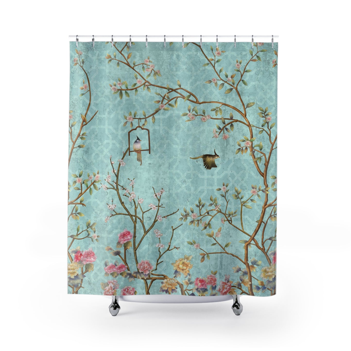 Chinoiserie Romantic Blue Blossom Shower Curtain