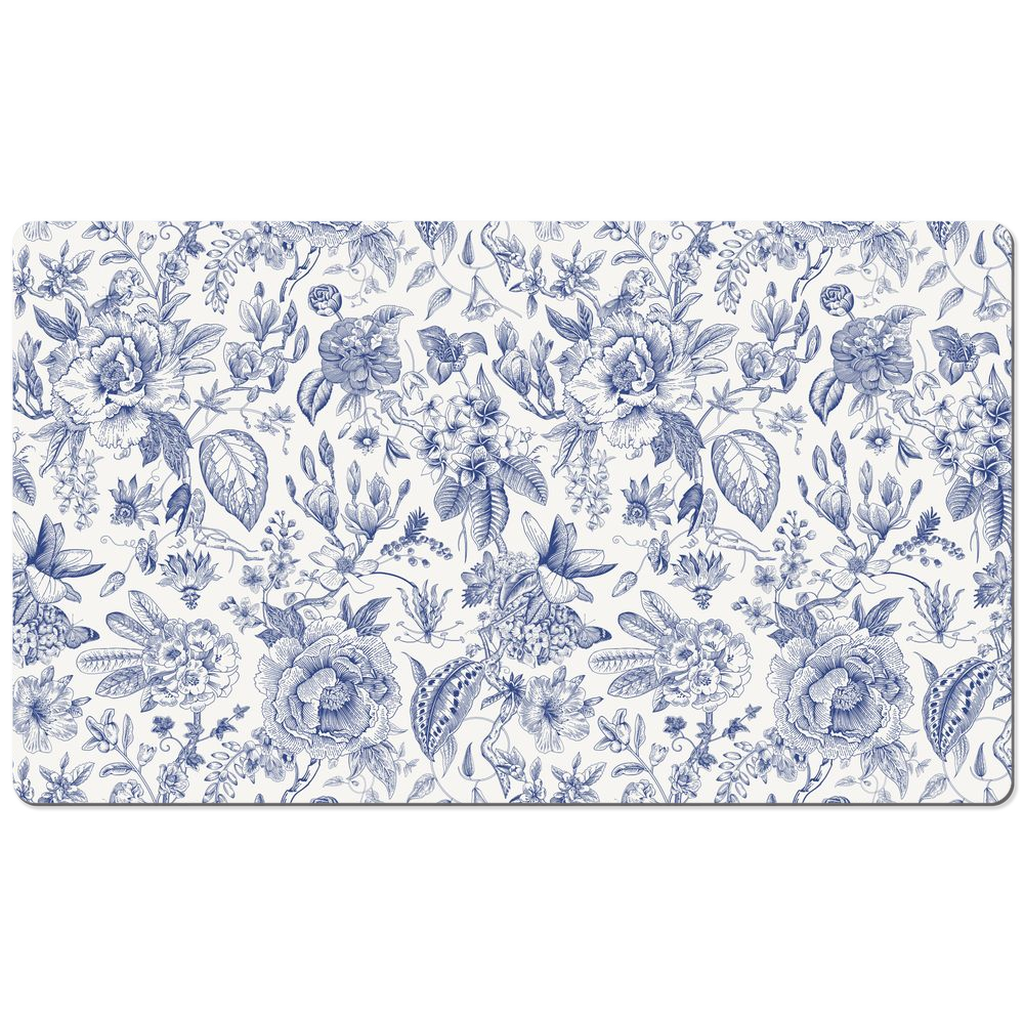 Cottage Garden Desk Mat Blue Toile de Jouy Floral