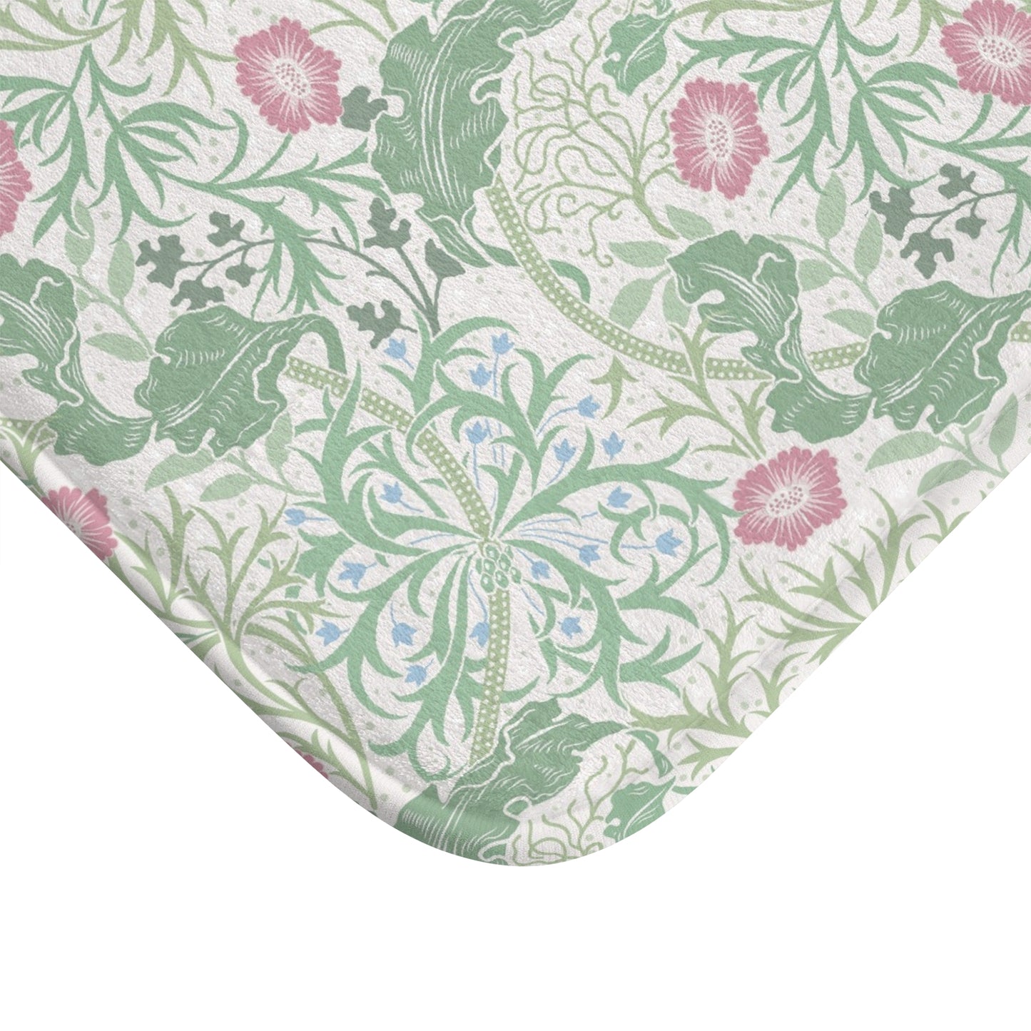 William Morris Bath Mat Seaweed Mint Green & Pink