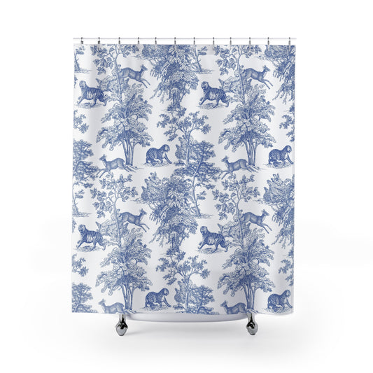 Blue Jungle Toile Shower Curtain