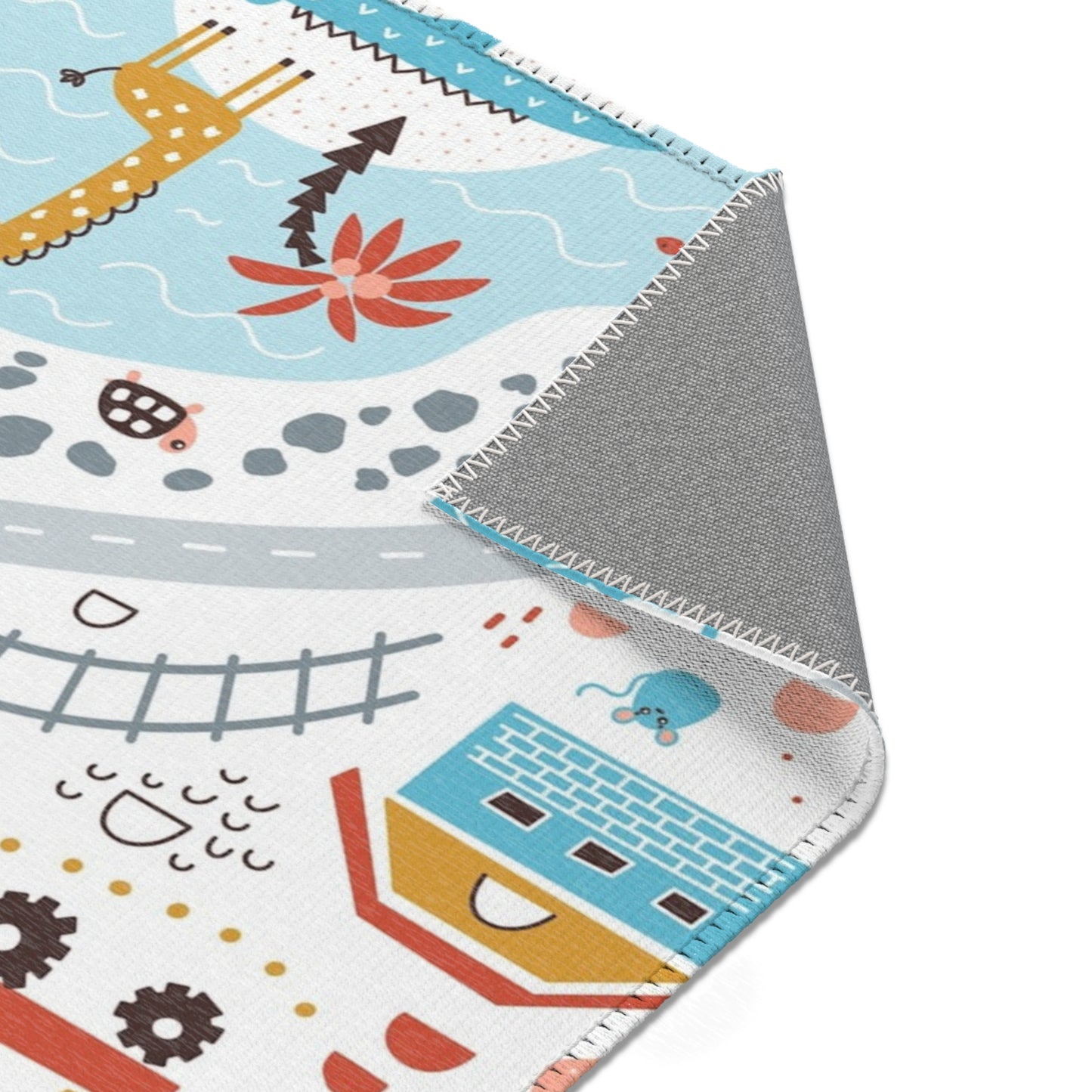 Magical Town Road Map Blue Nursery Rug Play Mat