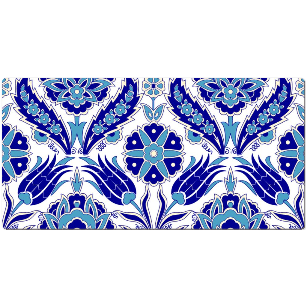 Ottoman Desk Mat Blue & White Arabesque