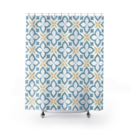 Mediterranean Golden Blue & White Shower Curtain