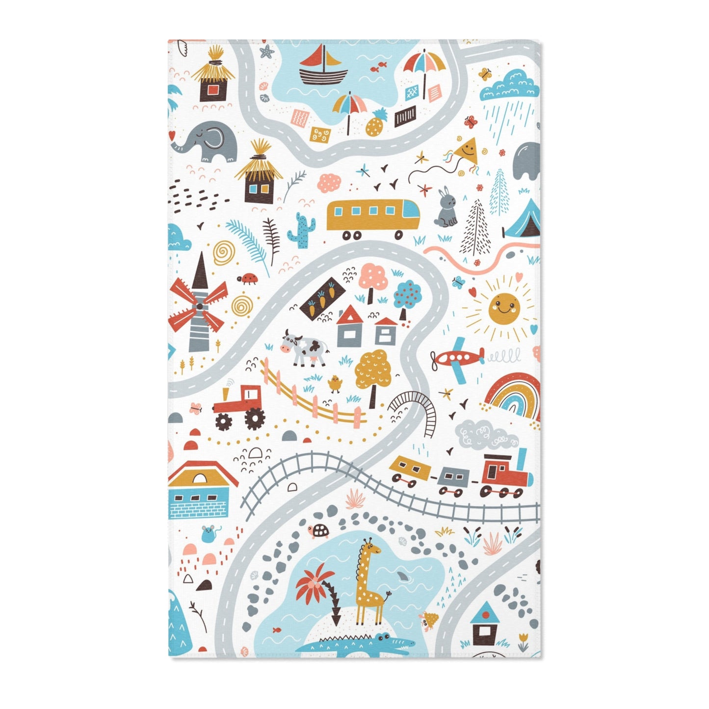 Magical Town Road Map Blue Nursery Rug Play Mat